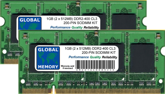 1GB (2 x 512MB) DDR2 400MHz PC2-3200 200-PIN SODIMM MEMORY RAM KIT FOR DELL LAPTOPS/NOTEBOOKS